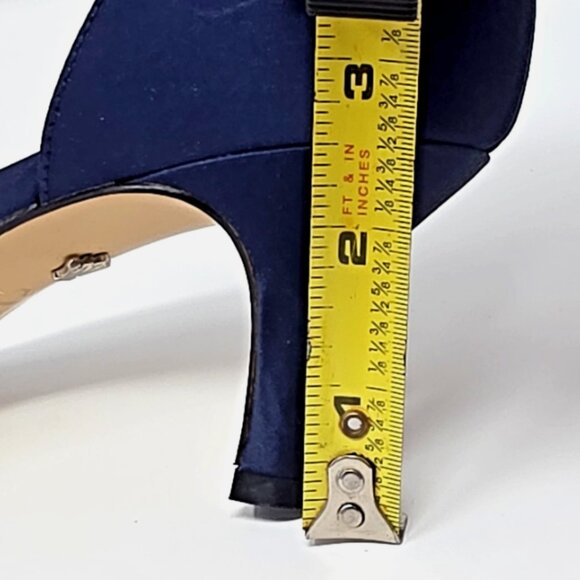 Nina Corrine D'Orsay Pump Navy Satin Peep Toe Jeweled Buckle Womens Size 6.5 M - Picture 10 of 12